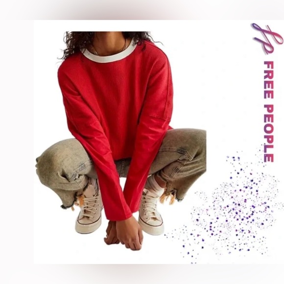 NWT Free People We The Free Jayson Ringer Tee Red Combo - Picture 1 of 7